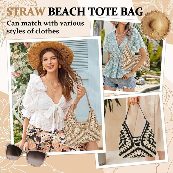Straw Hobo Beach Bag Women Summer Woven Tote Foldable Travel Shoulder main image 7